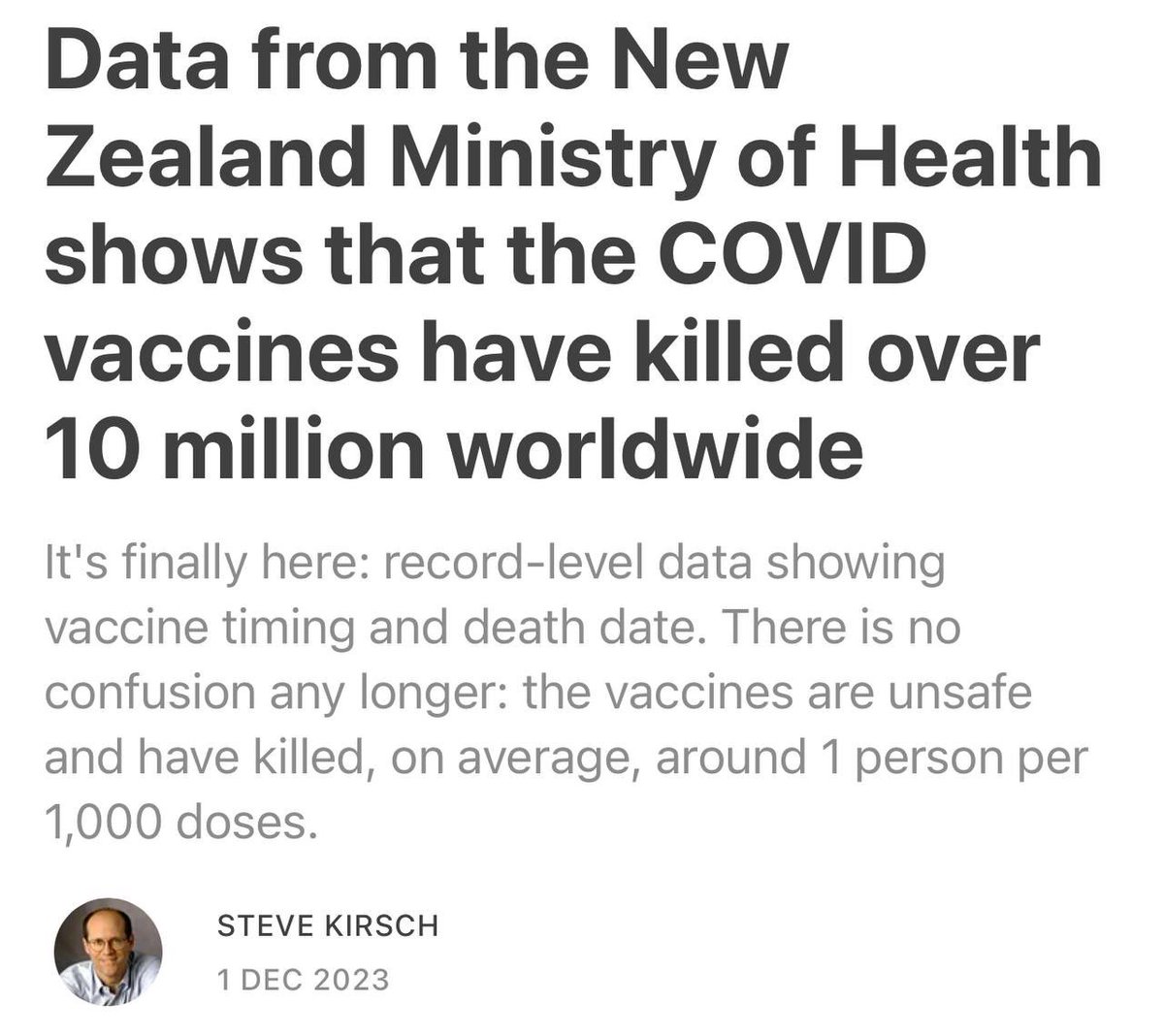DiedSuddenly_'s tweet image. NZ Whistleblower releases the truth about the Covid Vaccine and is now facing prison time. 

Over 10 million dead worldwide. 

Steve Kirsch’s full report on the New Zealand data dump below.