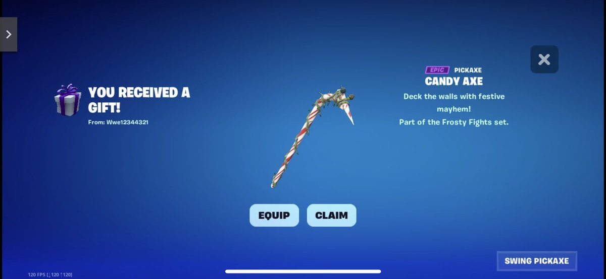 Thank you so much for this amazing seasonal pickaxe for winning the guessing game in the GC!!!! @CenaBlovebear #fortnitewizlegit 🤝♥️🤜🤛