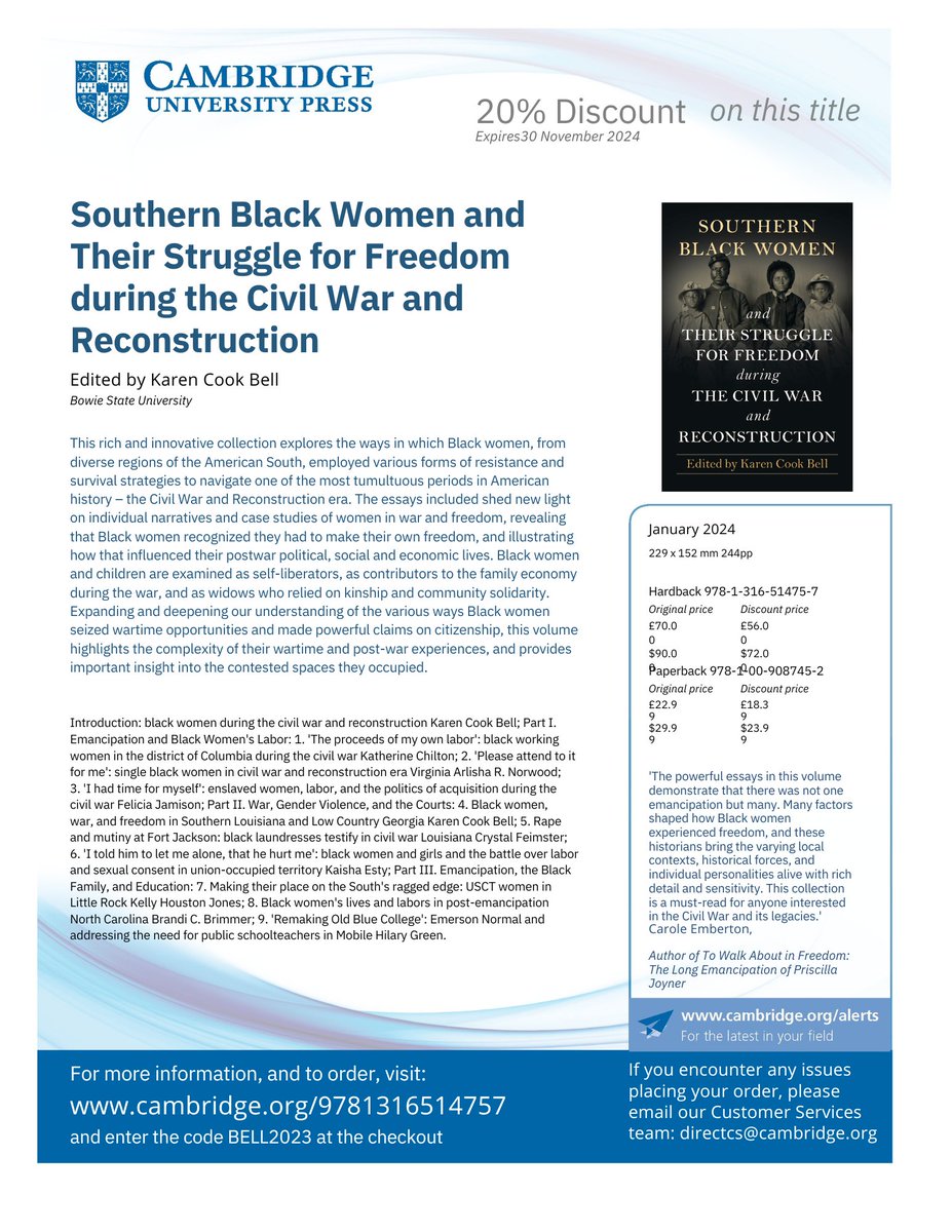 Hot off the press in January 2024! Use Code BELL2023 for a 20% Discount! @cambUP_History @CambridgeUP @BSUHistandGovt @BowieState