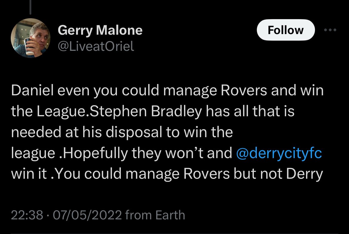 Nice to see your tune has changed since this previous tweet Gerry. Stephen is indeed a gent and a great football manager!