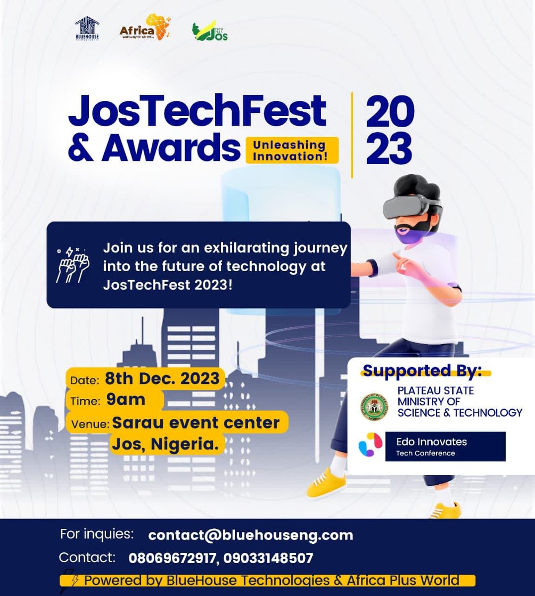 Blue_House_Tech's tweet photo. Ready to dive into the future of technology?
Join us for Techfest, where cutting-edge ideas and groundbreaking innovations come to life.
Register Now: https://t.co/q2ve8AOvOc
#jostechfest #infinitygem
#edtech #community
#bluehousetechnologies https://t.co/7GpfWWNvNi