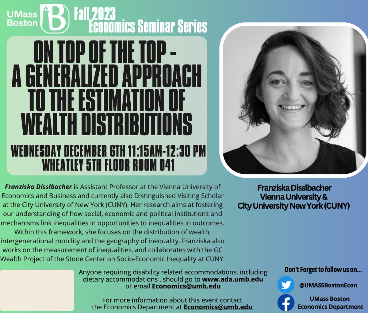If you are in Boston, join us for our next in-person department seminar with @f_disslbacher on Wednesday Dec 6. Our seminars are from 11:15AM-1230PM. Details below