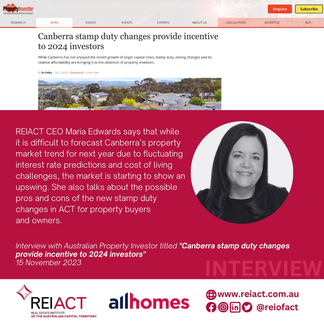 REIACT CEO Maria Edwards in her interview with the @apimagazine said that while it is difficult to forecast Canberra’s property market trend for next year due to fluctuating interest rate predictions and cost of living challenges, the market is starting to show an upswing.