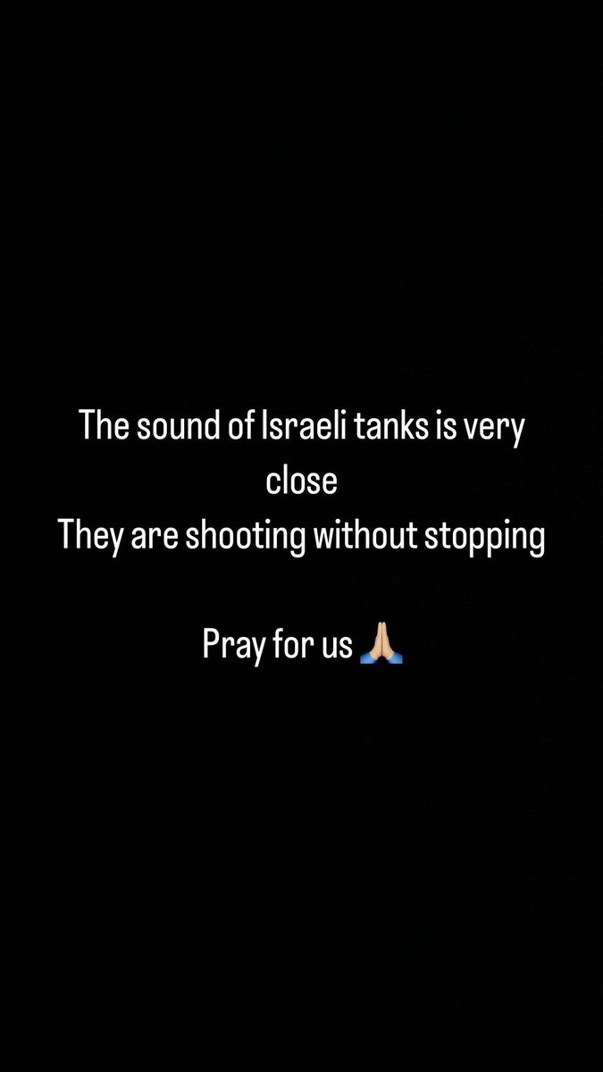 motazazaiza9's tweet image. The sound of Israeli tanks is very close 
They are shooting without stopping 
Pray for us