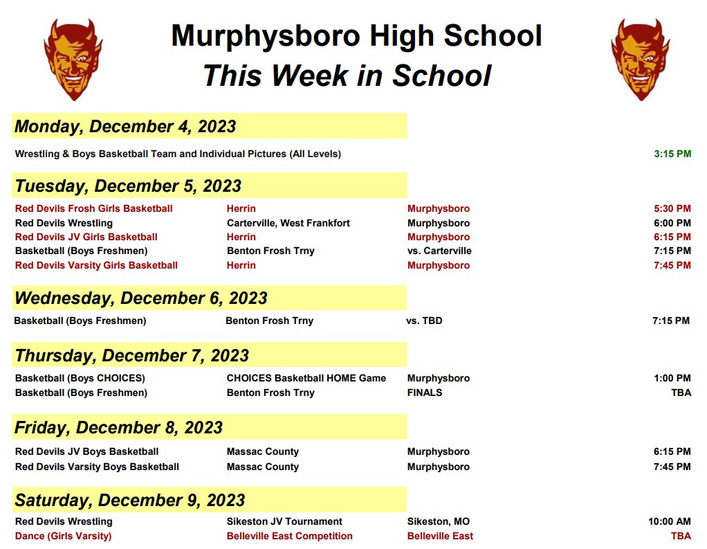 2023-24 (Dec 4 - 9) WEEK #18, Red Devils Sports Calendar <a href="/MurphysboroHS/">Murphysboro HS</a>