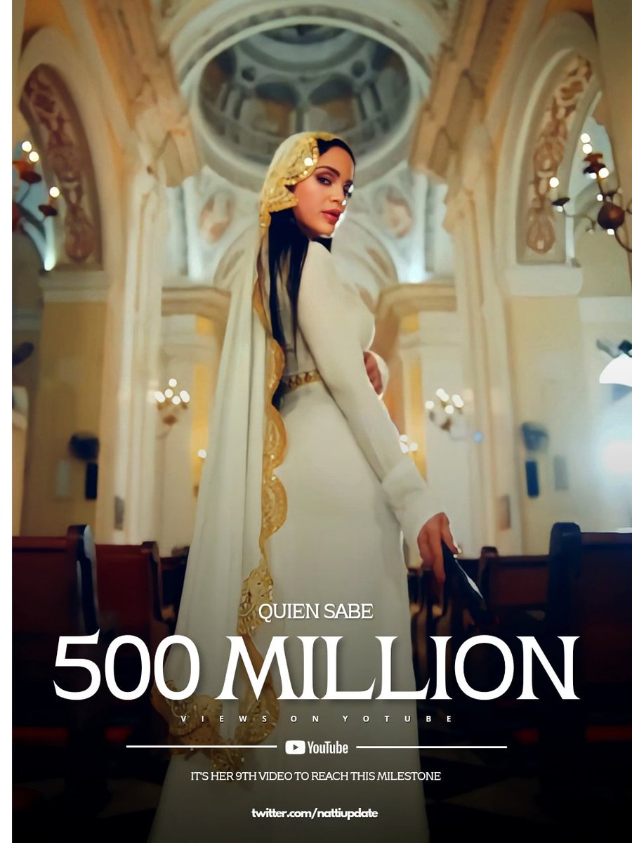 “Quien Sabe” ha superado los 500 MILLONES de vistas en YouTube.

— Es el vídeo número 9 de Natti Natasha en lograrlo.