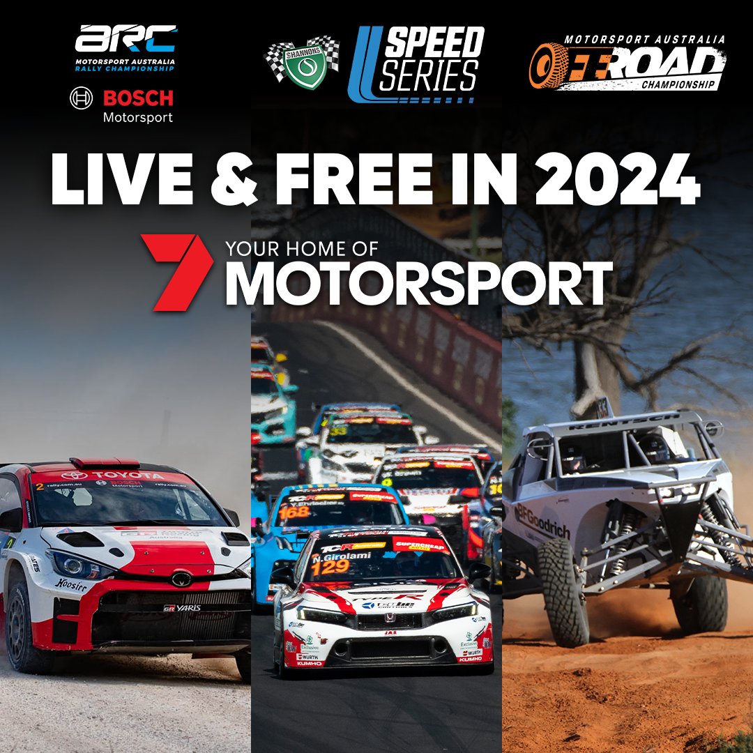 7Sport's tweet photo. Did someone say more motorsport? 🚗💨

Every round of the @SpeedSeriesAU will be LIVE &amp; FREE on 7plus along with the @MotorsportARC &amp; @MotorsportAORC in 2024! 🤩 https://t.co/YSq6PXtfwy

#7Motorsport https://t.co/1ZEyc2tCH1