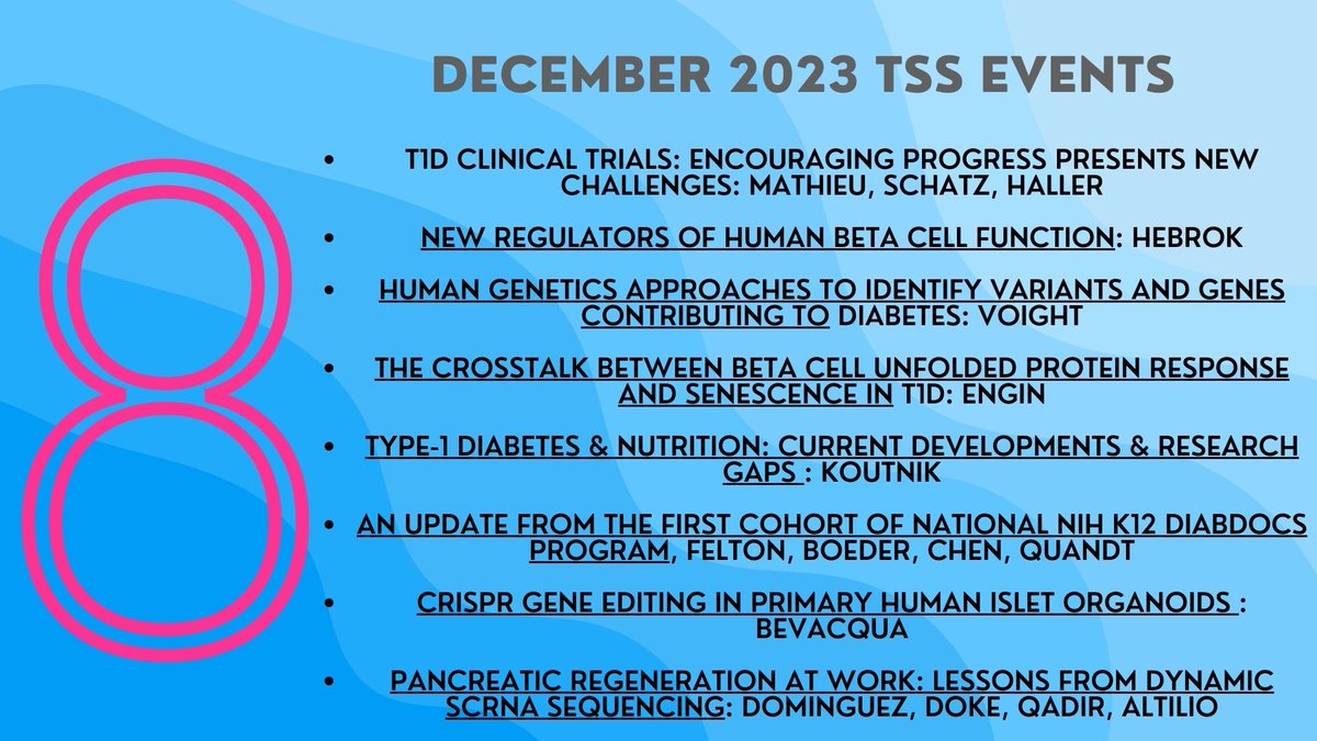 Join the conversations - 8 chances in December to expand your #T1Dresearch knowledgebase and connect with other scientists in the field.
Register here: thesugarscience.org