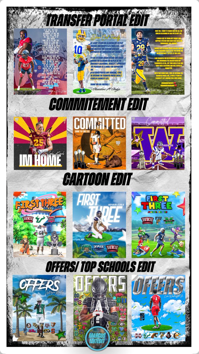 ALL Recruits hit my dm if you are looking for any to do your commitment graphics! IM OPEN‼️ 

MY WORK IS DOWN BELOW!⬇️