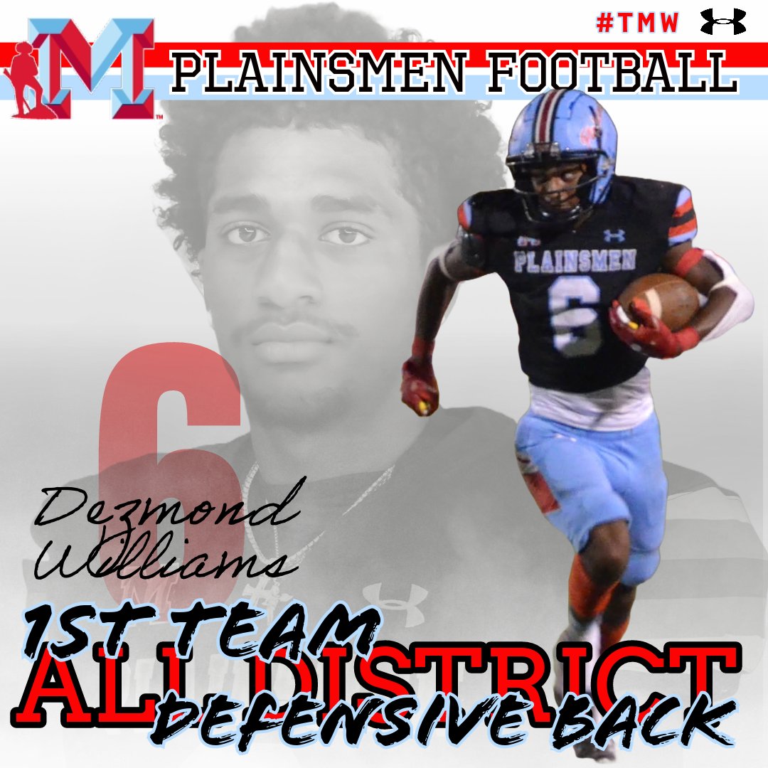 2023 District 2-5A

1st Team Defensive Back

6 Dezmond Williams DB

#RelentlessEffort #TMW