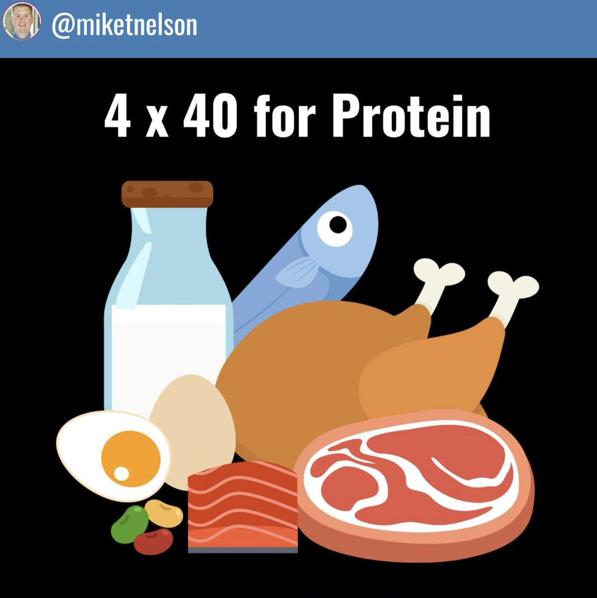 MikeTNelson's tweet photo. Want mo' muscle? Keep it simple and crush 4 meals at 40 grams of protein at each one. #FlexDietCert #sciencebitches https://t.co/SvsieAo7Ou