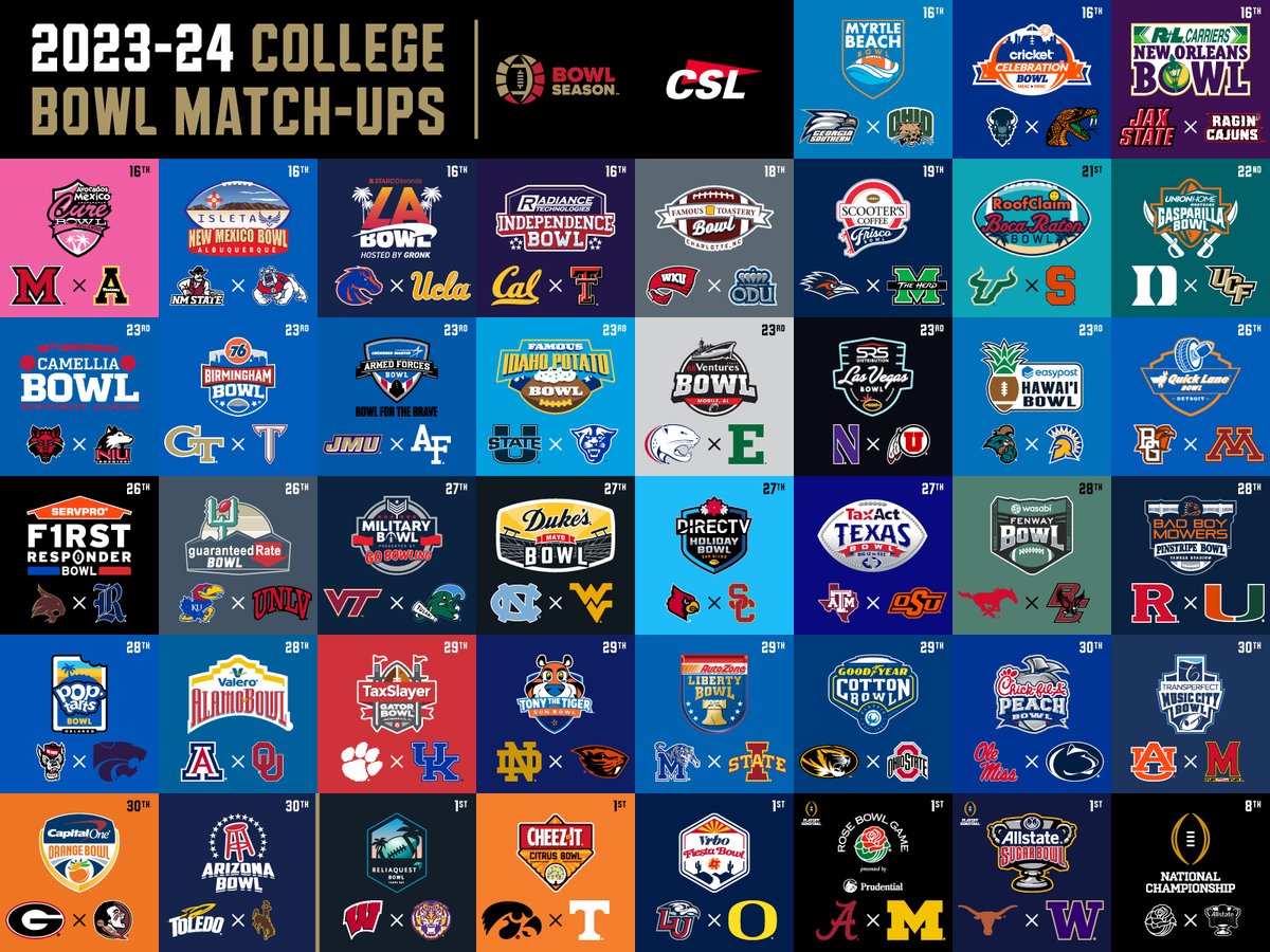 2023-24 Bowl Match-Ups Grid #BowlSeason #CFP2023 #BowlGames