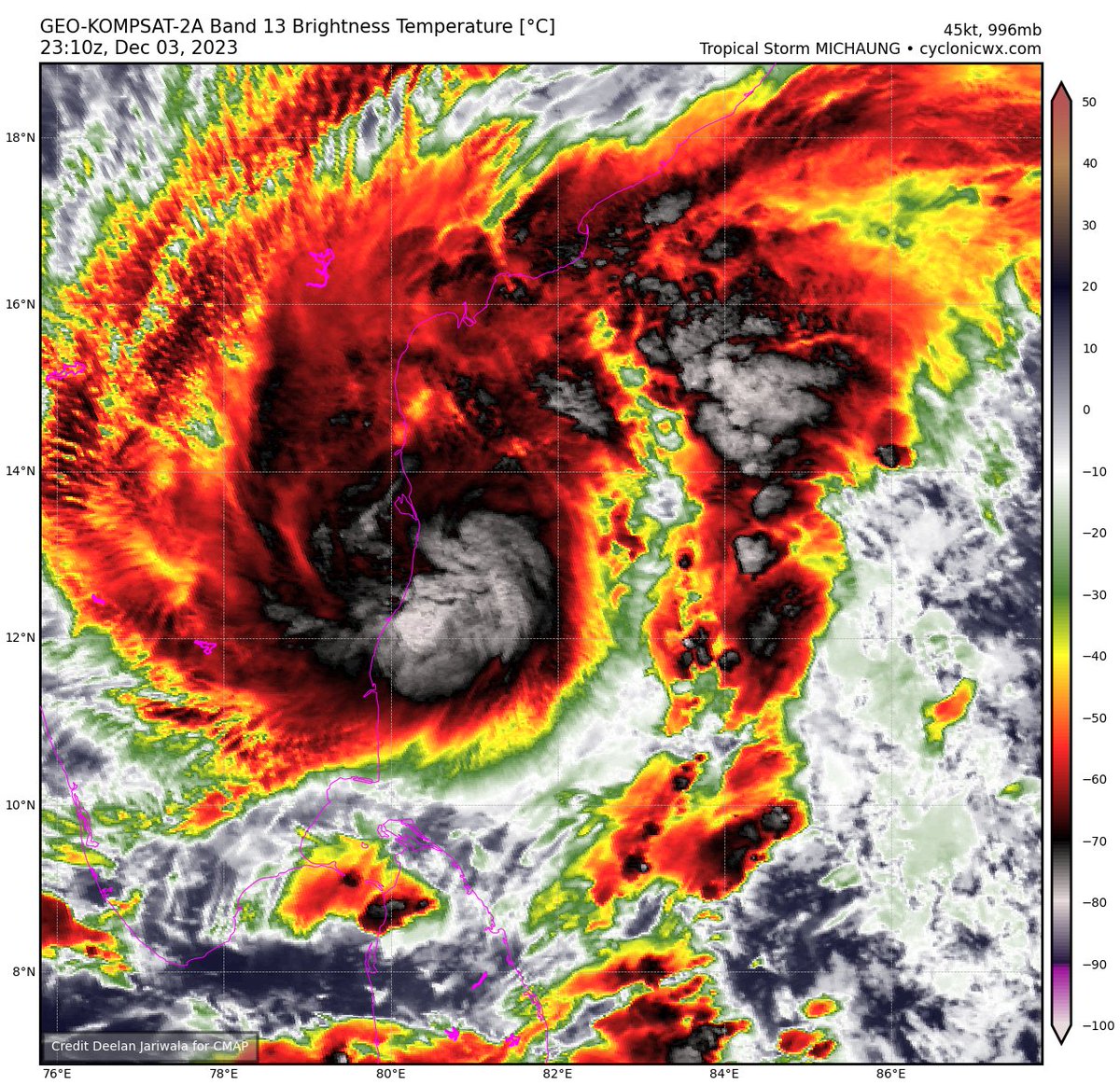 JW_Chennai's tweet image. #CycloneMichaung 
IMPORTANT UPDATE - 5.10AM UPDATE.

Cyclone showing Rapid #intensification mode. This will cause very high speed winds with high gust. 

A bad news. New band forming from the #CycloneMichaung will move towards #Chennai KTC

#ChennaiRains #Chennaifloods