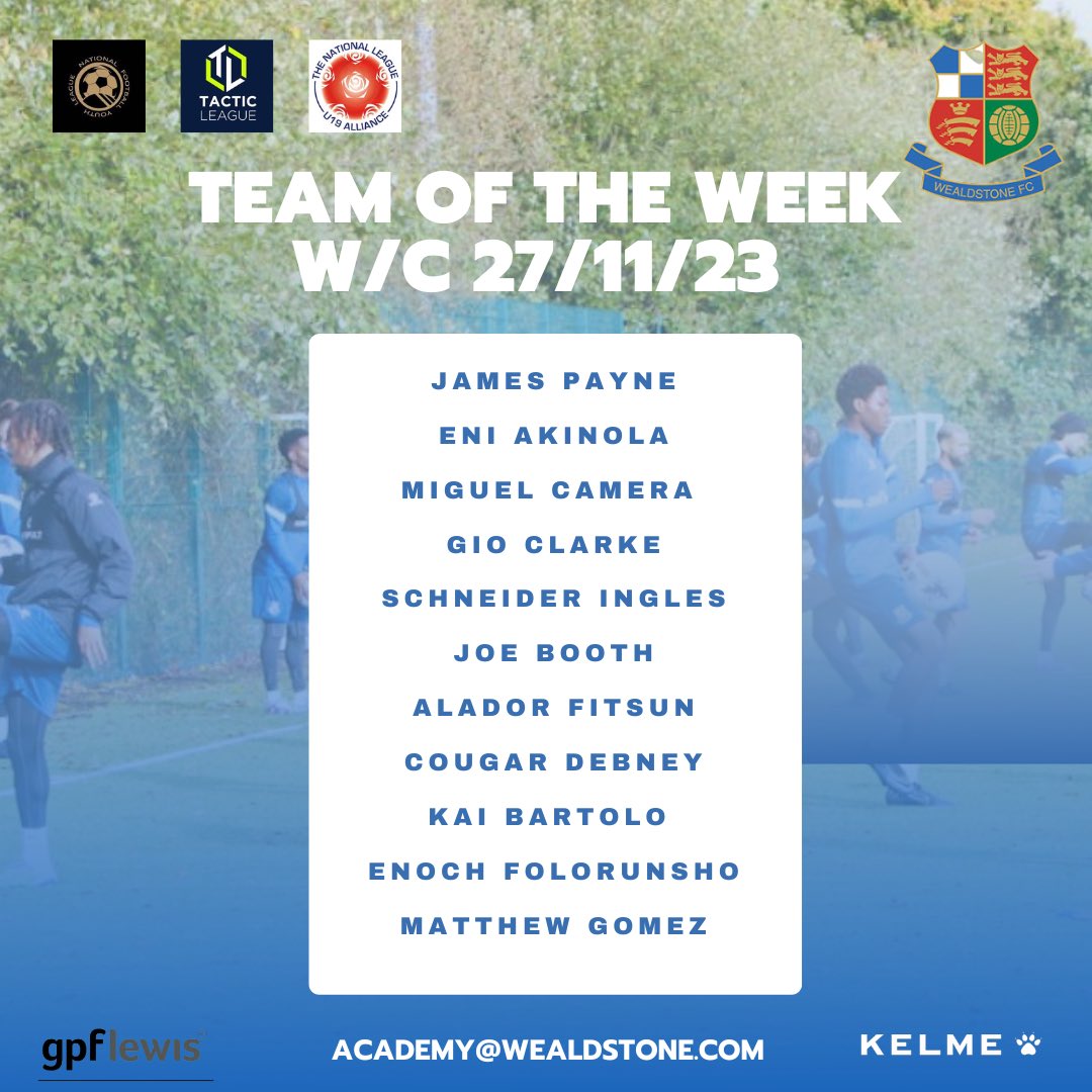 WealdstoneFCA's tweet photo. π | π π π π π π π
Hereβs how our Academy #TOTW looks this week.
#playlearntrain
#wealdstonefcacademy https://t.co/lJkHdiGvxa