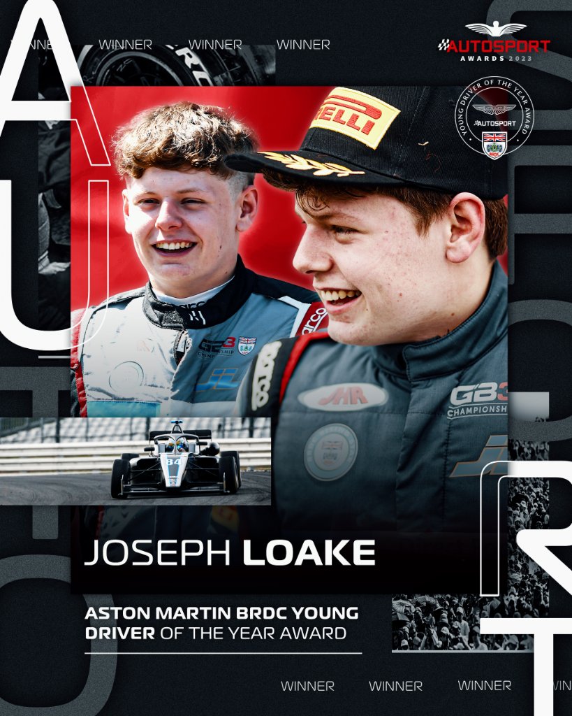 Congratulations to Joseph Loake who wins the 2023 Aston Martin Autosport BRDC Young Driver of the Year award! 👏

He also bags £200,000, a test in an <a href="/AstonMartinF1/">Aston Martin Aramco F1 Team</a> car and an Arai helmet 🏆

@AMR_official <a href="/BRDCSilverstone/">BRDC</a>

#AutosportAwards