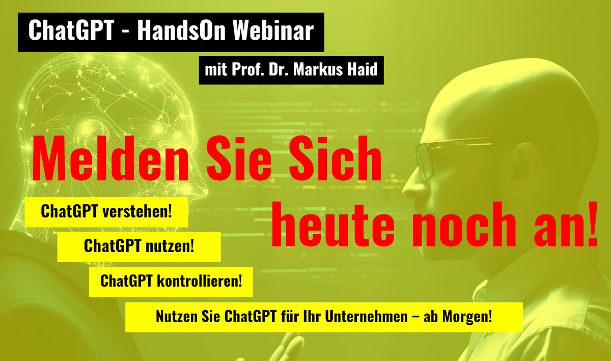 🚀 Nur noch 3 Tage bis zum Webinar! 
Verpassen Sie nicht Ihre Chance, ChatGPT zu meistern! 🌟
Sie sind nur noch wenige Klicks entfernt: Jetzt anmelden und Platz sichern: theyellowshoes.cloudsub.de/conference-acc…
#ChatGPT #KI #Digitalisierung #Webinar #Innovation