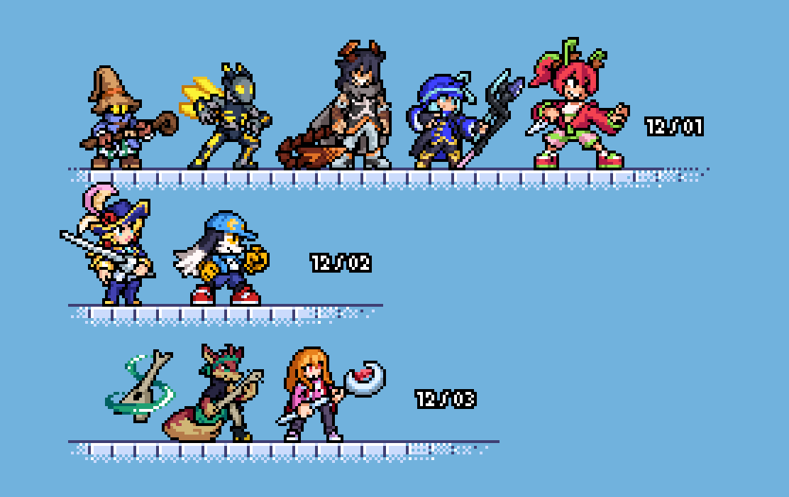 SupersonicNK's tweet photo. Asked some people for characters to sprite as practice. Here's the result! https://t.co/wqow0oPWOp