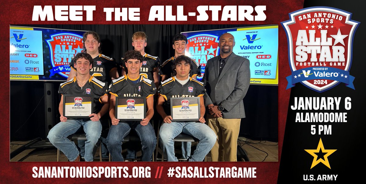 Don't miss <a href="/LaVerniaFB/">La Vernia Football</a>'s <a href="/ColtenSchmid/">Colten Schmid</a> &amp; @K0nnerBerry; <a href="/PiratesPoth/">PIRATE FOOTBALL</a> <a href="/GSilansky/">Gabriel Silansky</a> &amp; <a href="/lukerod16/">Luke Rodgers</a>; <a href="/AthleticsDevine/">Devine Athletics</a> <a href="/SamuelGuardio11/">SAM🐐</a> &amp; <a href="/PleasantonFB/">Pleasanton Eagle Football</a>'s <a href="/_tooquick/">Jayden Palacios</a> on <a href="/KABBFOX29/">FOX SA</a> Max Sports tonight at 9:30 PM. They were chosen to play for Team Black in the #SASAllStarGame. Congrats!