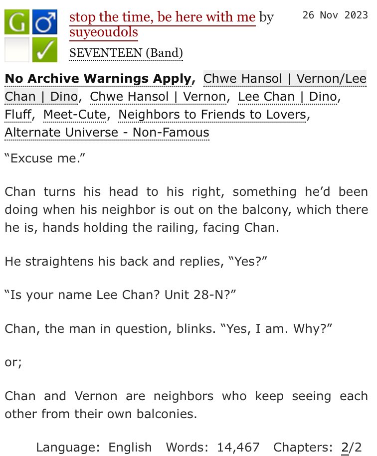 chwechans's tweet photo. stop the time, be here with me

🌃 verchan / chansol
🌃 two chapters (14.4 k)
🌃 fluff, meet cute, neighbors to friends to lovers
🌃 written for @svtlyricsff 
🌃 chan and vernon are neighbors who keep seeing each other from their own balconies

https://t.co/e7AaBUs4Py https://t.co/KUTrIVWQkF