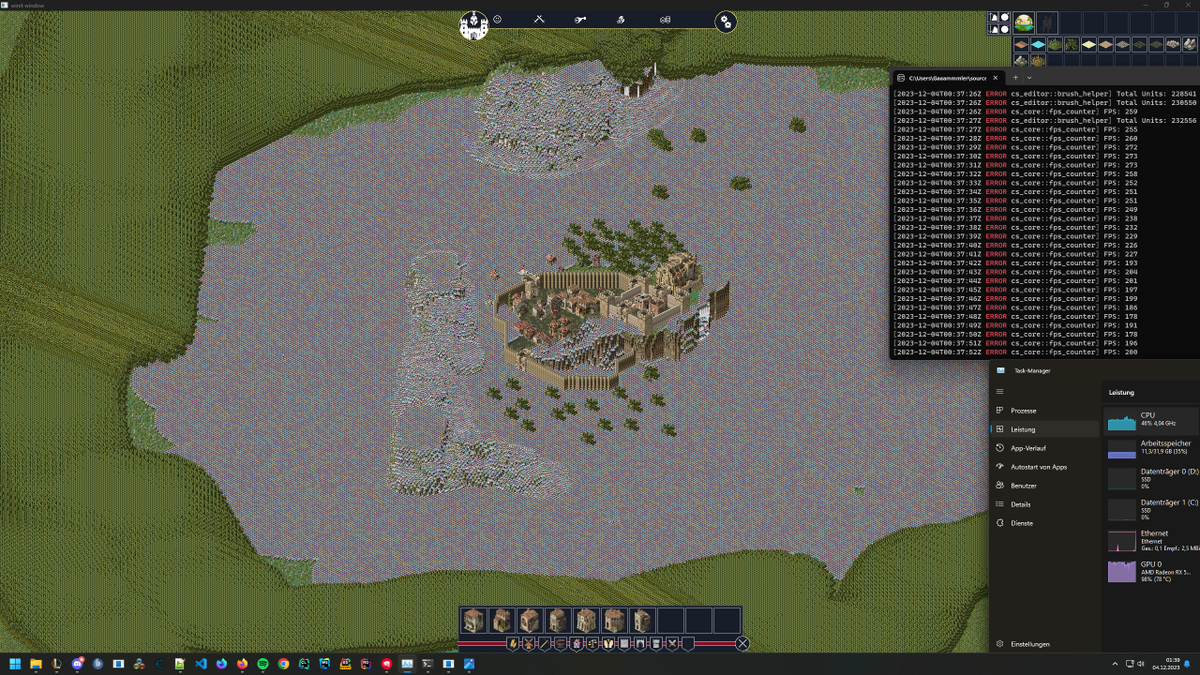 C0deParadox's tweet photo. Exciting Development Update! 🚀 Get ready for my high-performance castle builder, currently in development! 🌟 A sneak peek at the grandeur of over 200,000 units poised to shape your kingdom 🏹 #IndieGameDev #Isometric #CastleBuilding #Rust #WGPU #GameDevelopment https://t.co/jz8C7X4Rf2