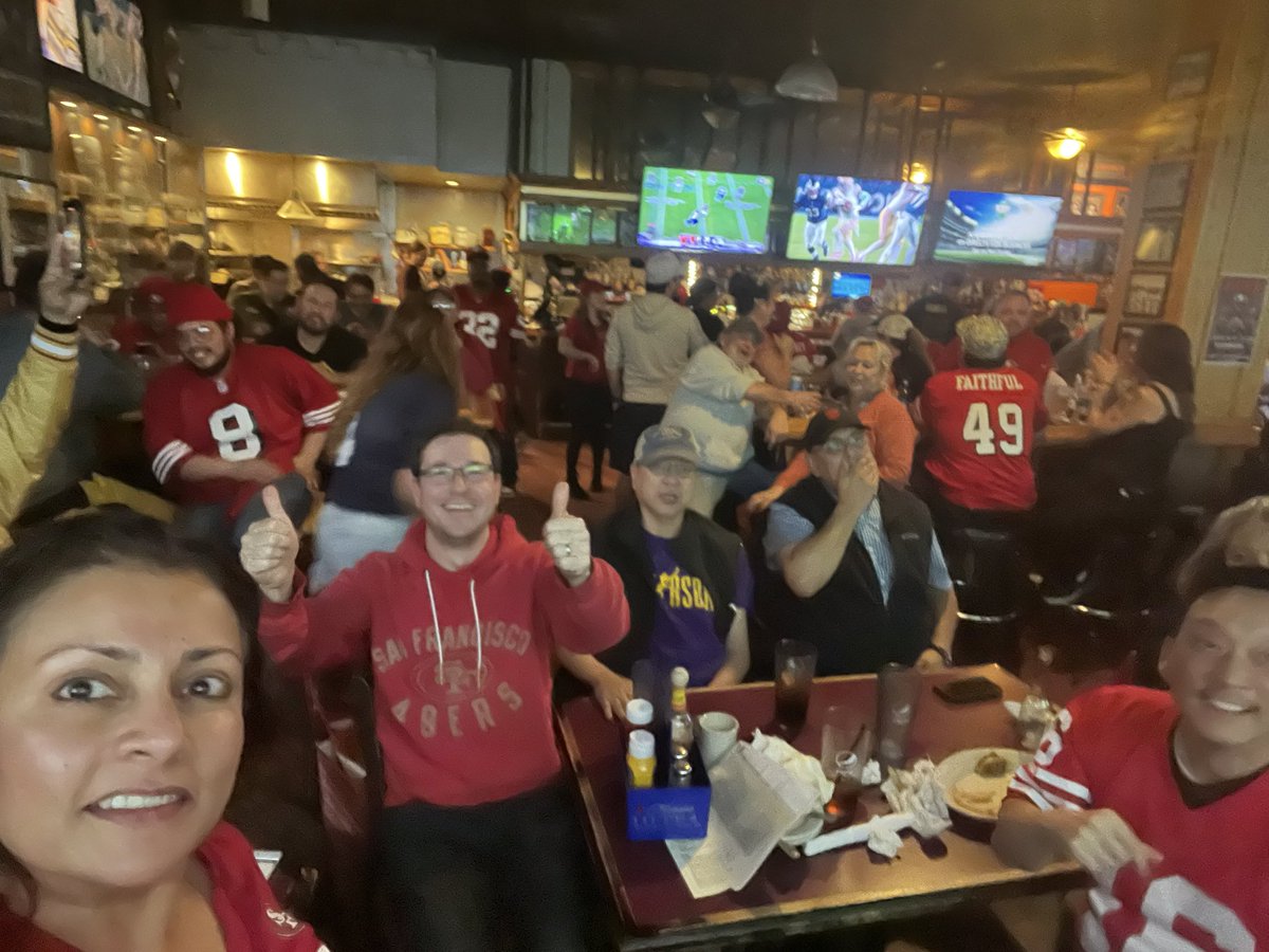 UmaMahadevanIBD's tweet photo. Happiness. Let’s go @49ers ! Intensity of this game required isolation from family for @brondfield and me. https://t.co/SfYXB2ZnCC