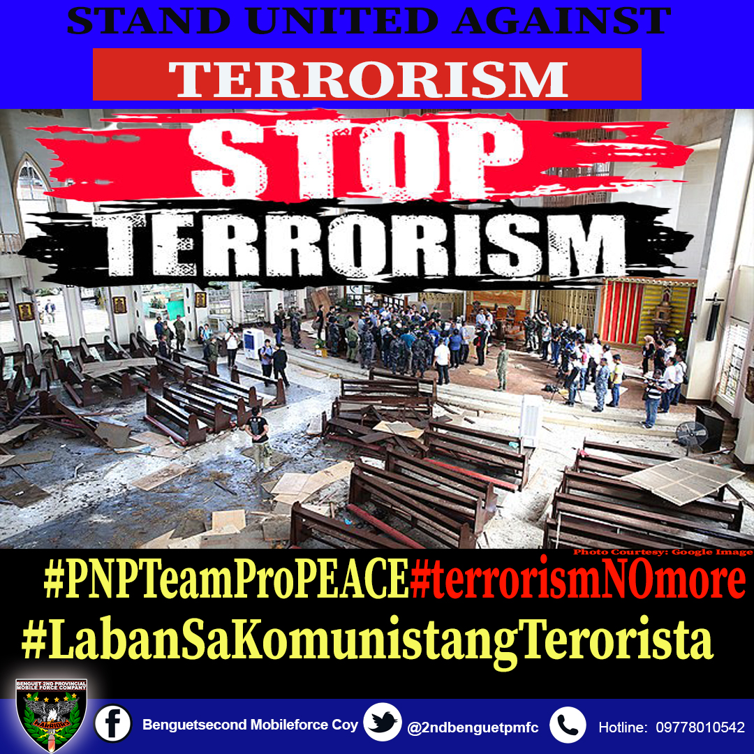 2ndBenguet's tweet photo. NO TO TERRORISM!
#toservedandprotect
#SerbisyongNagkakaisa https://t.co/eb5HucsdtZ