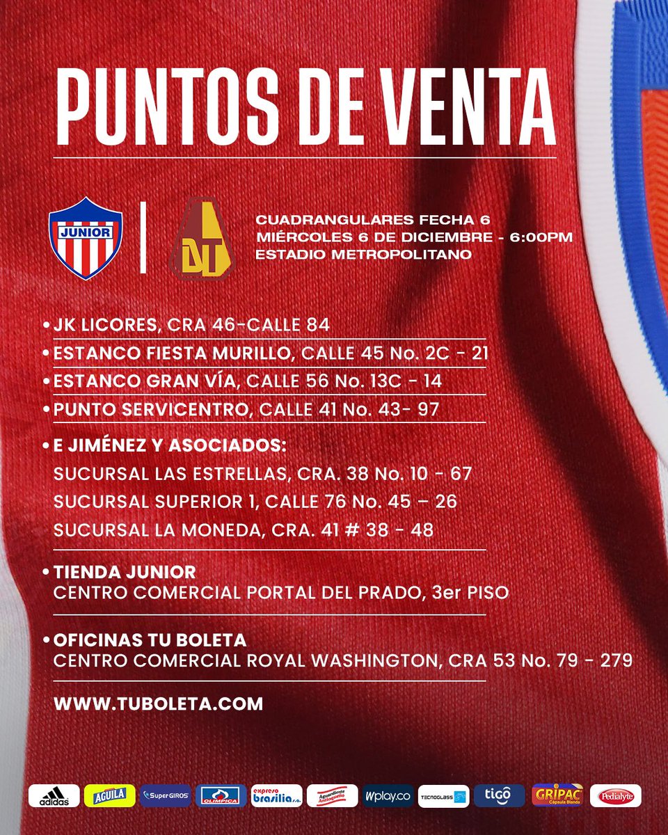 🚨BOLETERÍA DISPONIBLE🚨

#VamosJunior🔴⚪️🔵