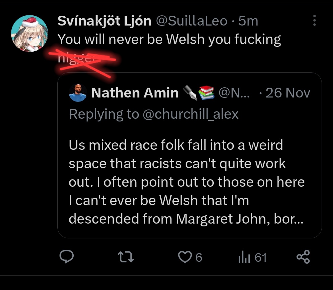 NathenAmin's tweet photo. Hey @X, how can I get called the N word and your report says it doesn't breach the violations. How are you man above the actual law? https://t.co/ZqrFaDPW7B