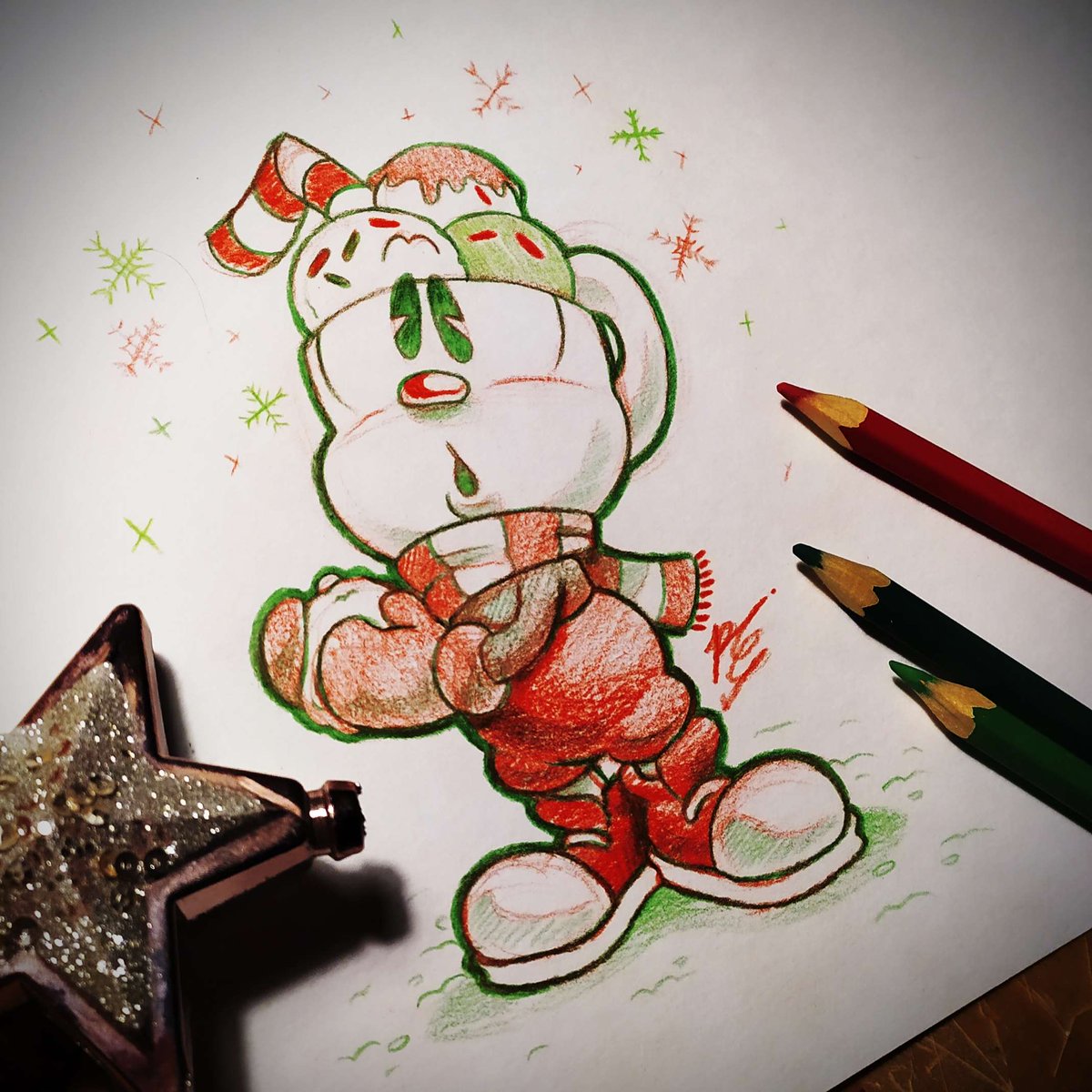 funkheadfnf's tweet image. Cuphead&apos;s enjoying the holiday season!

(art by @pickleking13)
[#funkhead #cuphead #fnf #fnfmod]