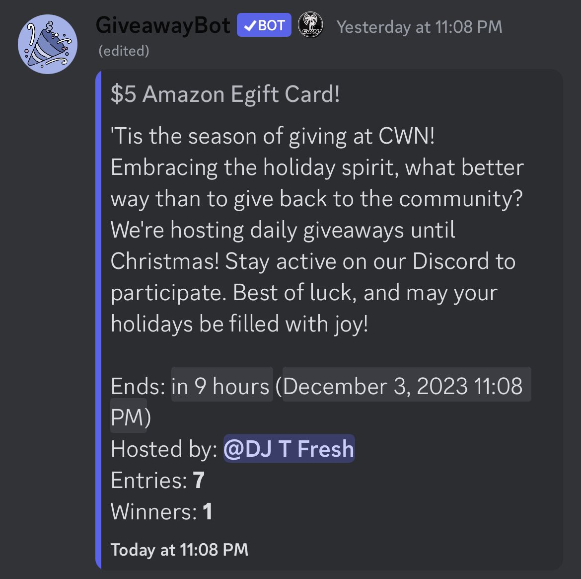 Don’t forget to enter in our daily Christmas giveaways in our CWN discord! Good luck! Link in bio….
#giveaway #christmastime #cwn