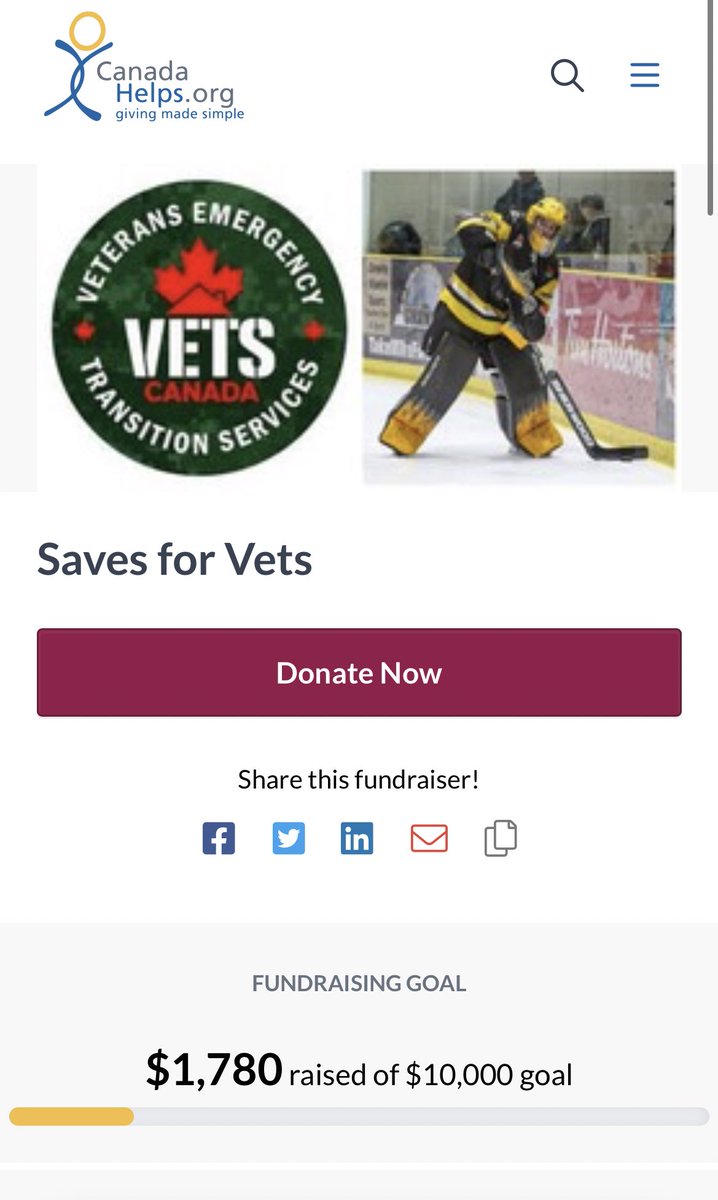 100 more saves, 50$ more to <a href="/vetscanada/">VETS Canada 🇨🇦</a> !!

<a href="/OJHLOfficial/">OJHL</a> 
<a href="/OJHLGoldenHawks/">Trenton Golden Hawks</a> 

canadahelps.org/en/pages/saves…