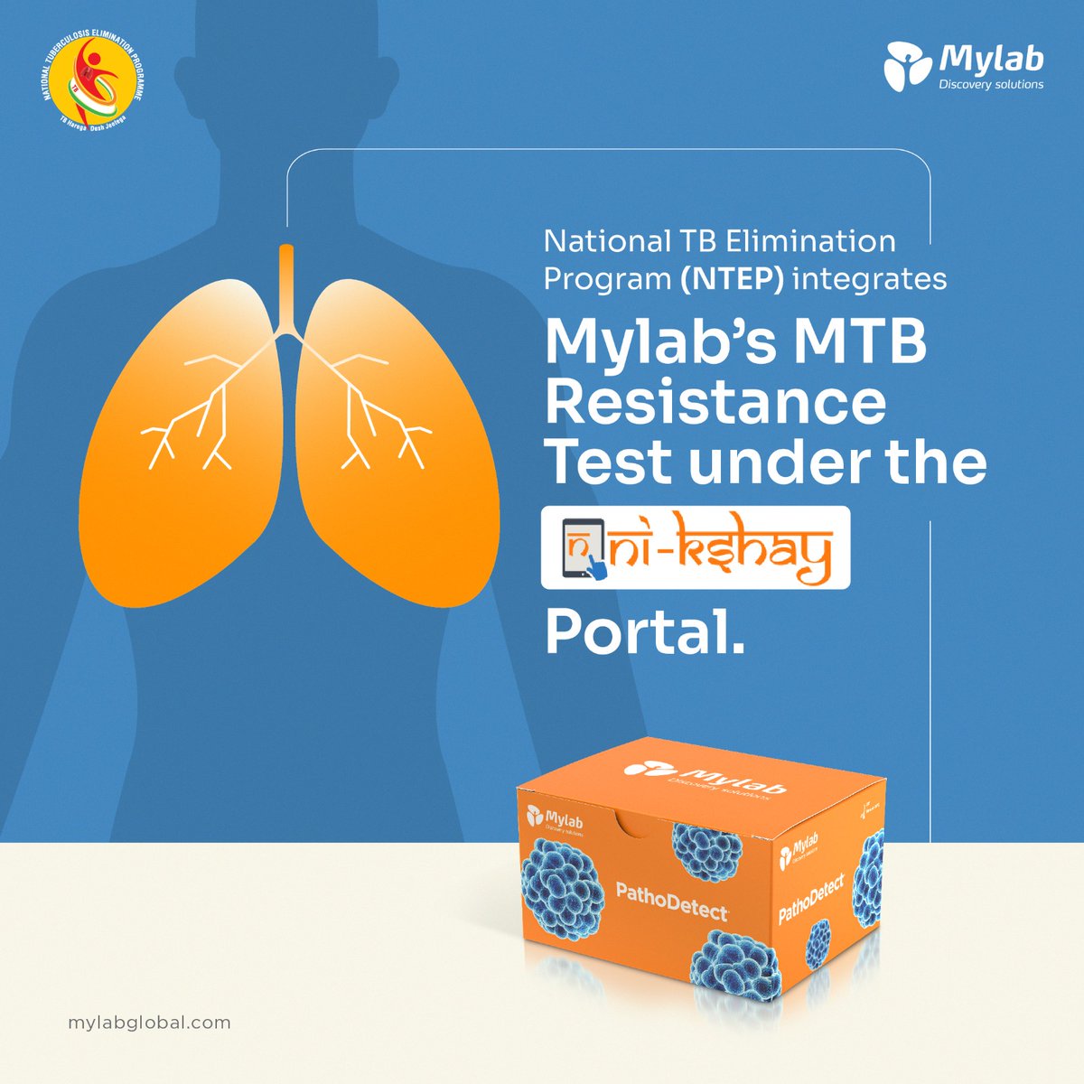 MylabSolutions's tweet photo. We are thrilled to confirm that the #NationalTBElimination Program has incorporated Mylab’s #PathoDetect #MTB RIF & INH Resistance Detection Kit into #Ni-kshay portal. A pivotal moment in India's commitment to combat tuberculosis, which is a significant public health challenge. https://t.co/FuzTVWaxxW