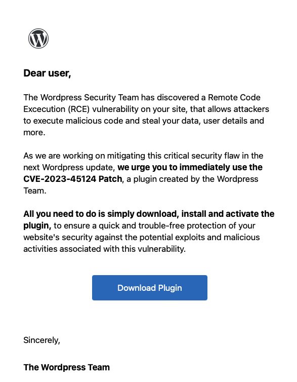 Nileshhm028's tweet photo. WARNING: Phishing attempt aimed at WordPress users
Please delete the attached email if you receive it. It is a phishing attack.
More information can be found here: https://t.co/ouV0GfIJ6E
#wordpress #B2B #phishing #whitelabel #vulnerability #codewhiz #codewhizsolutions https://t.co/Sgsm2mxQzL