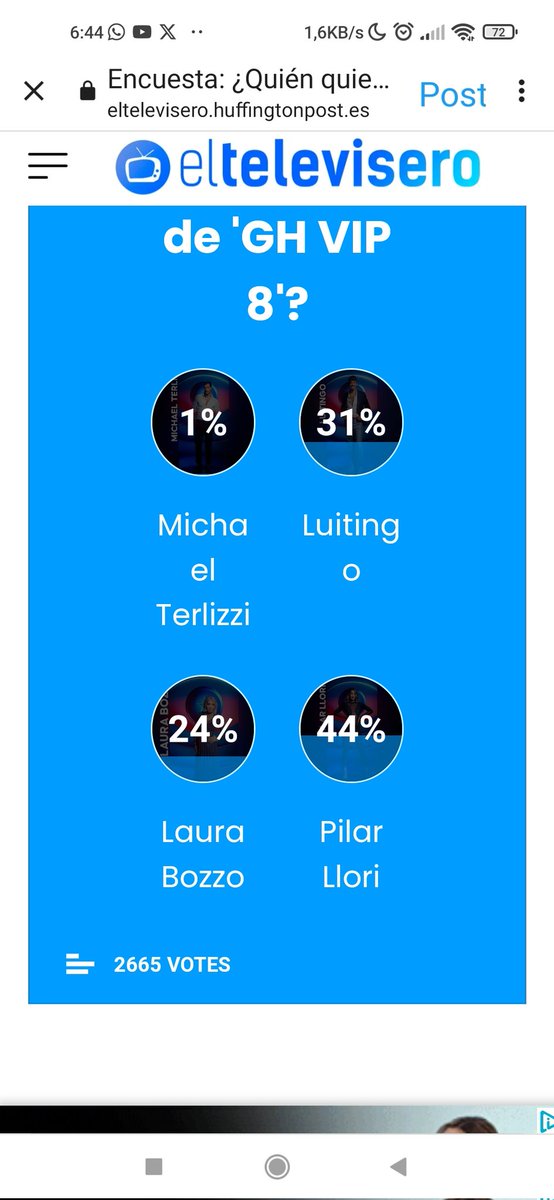 Mjesus_javaloy's tweet image. En la encuesta del televisero,va perdiendo Pilar Llori #GHVIP4D