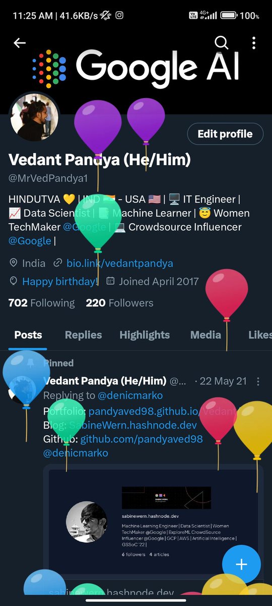MrVedPandya1's tweet photo. Balloons on profile! 😍❤ #Turned25 https://t.co/Ci1bU4RGOp