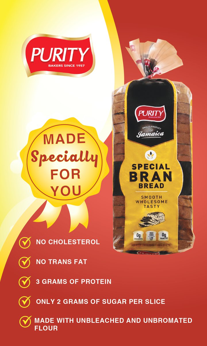 PurityBakeryJam's tweet photo. Plus it has only 2 grams of sugar per slice AND it is made with unbleached, unbromated sugar! This one is a special one!

Add it to your grocery list! 📃

#SpecialBranBread #BranBread #Bran #Jamaica #Nutrition #Goodlife #PureLife #PureWholesomeGoodness #HighFibre #LowFat https://t.co/rORl0HViII