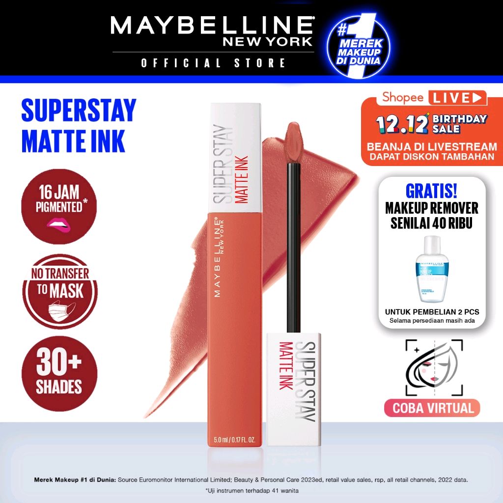 ago444's tweet photo. Cek Maybelline Superstay Matte Ink Liquid Matte Lipstick Make up - 5ml (Lipstik Cair Dengan Ink Formula Tahan Lama Hingga 16 Jam) dengan harga Rp87.800. Dapatkan di Shopee sekarang! https://t.co/IRZNaQut28 https://t.co/fnFUZu9uHf
