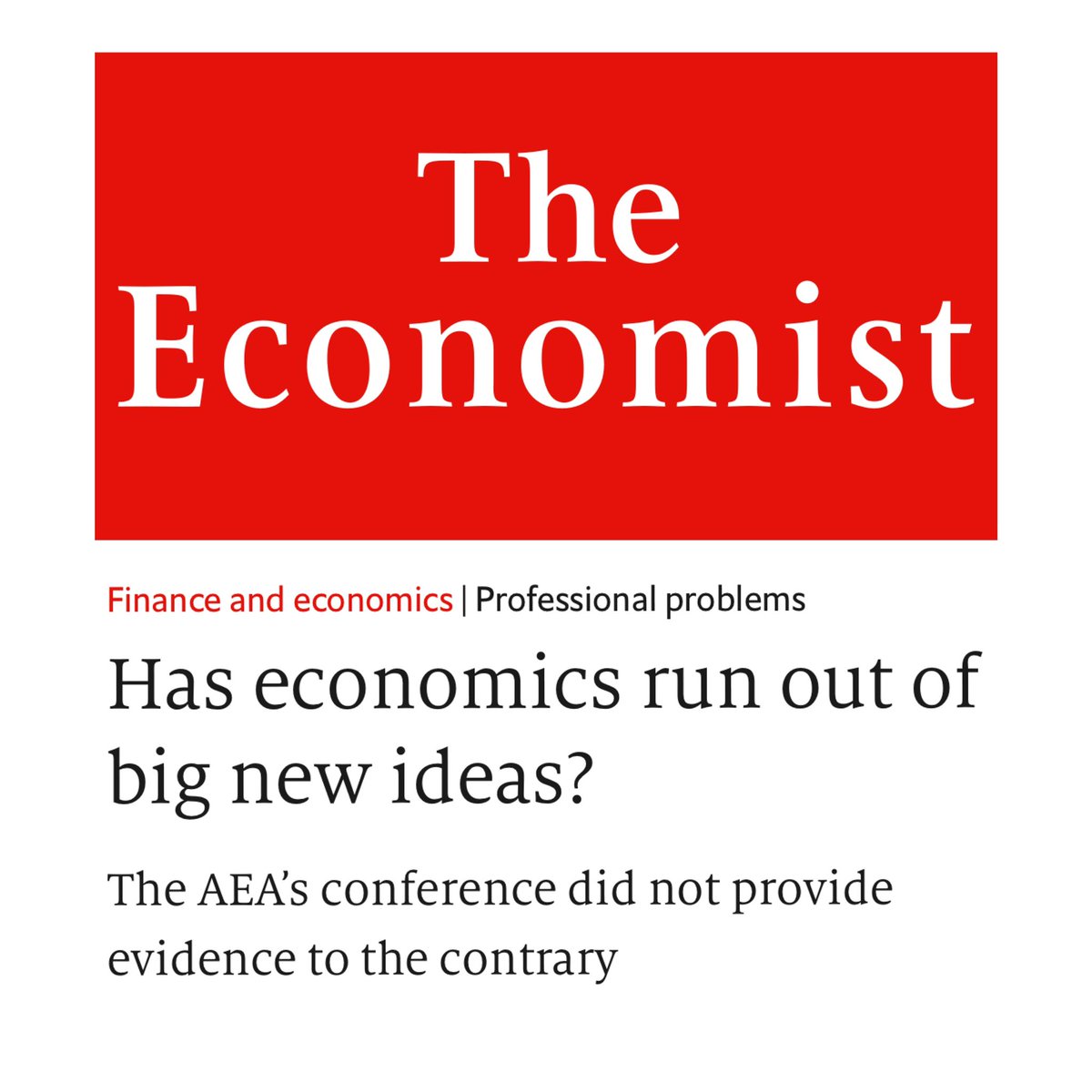 clintballinger's tweet photo. I see a disconnect here.
“MMT has contributed to the drawing of attention to several post-Keynesian ideas and theories that have been neglected for a long time”— https://t.co/XNvCDkbMO8 #ejmr #econtwitter
The Economist: “Has Economics Run Out of Big New Ideas?” https://t.co/RkgUWNI3t3