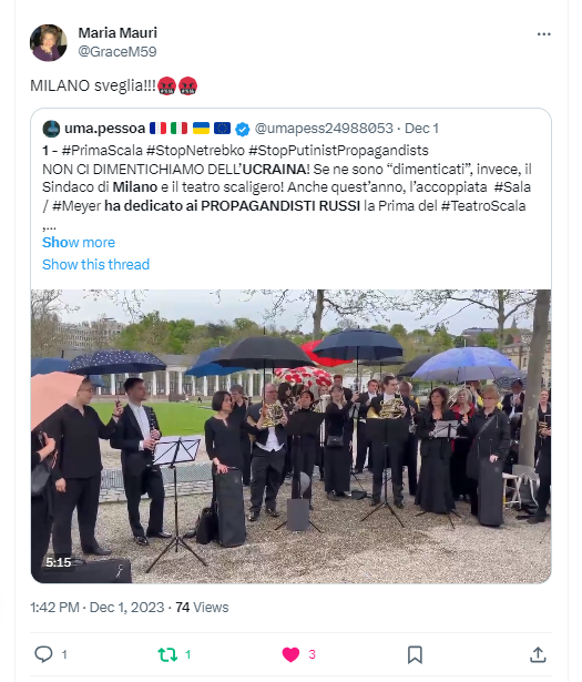 umapess24988053's tweet photo. 2 –  #StopNetrebko   #StopPutinistPropagandists #RussiaIsATerroristState 
Altre condivisioni nei QUOTES al presente thread. RINGRAZIO TUTTI di cuore per la disponibilità alla diffusione e il sostegno dimostrato nei confronti dell’Ucraina. La vostra sensibilità e la vostra solidarietà vi rendono onore.
@Emanuel38133305 - https://t.co/93lVYkXRVt
@GraceM59 - https://t.co/OusVbsttYG
@Francesco_3941 - https://t.co/En2QDfOEoh
@trifilio_angelo  - https://t.co/aDgV54MAV6

#StandWithUkraine
2/n >>>