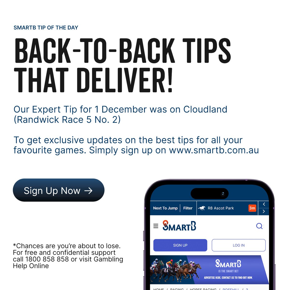 SmartBapp's tweet image. 🏇 Our expert tip for December 1st at Randwick Race 5, No. 2, brought joy to our subscribers! 🏆

We prioritize responsible gaming. Chances are you’re about to lose. For free and confidential support call 1800 858 858 or visit Gambling Help Online.

#SmartBApp #WinningTips