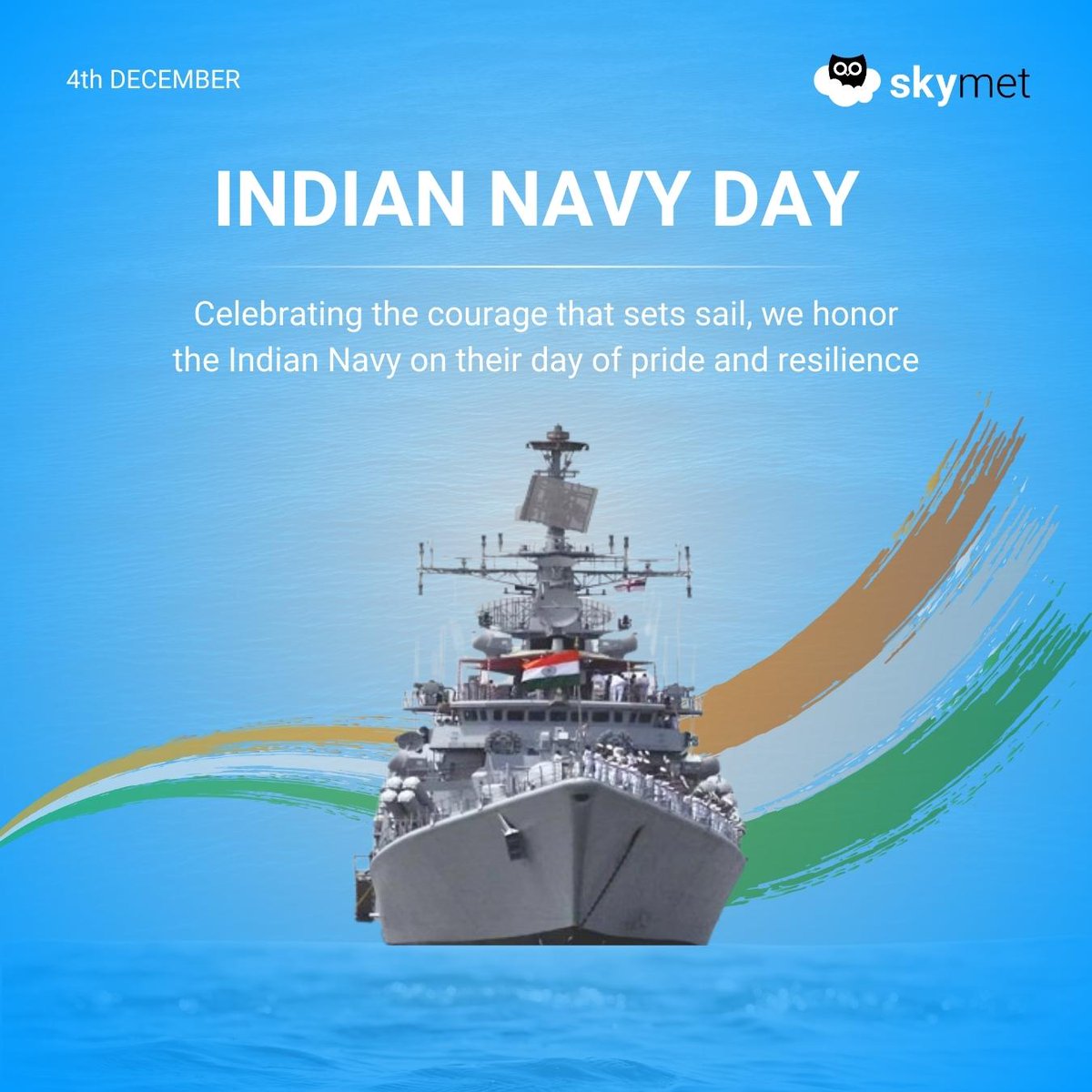 SkymetWeather's tweet photo. On #IndianNavyDay, a salute to the unbeatable spirit of the Indian Navy! Their commitment to safeguarding our maritime borders is commendable. Cheers to the brave men and women of Indian Navy for keeping our seas safe.
#Skymet #NavyDay #IndianNavy #SaluteToHeroes #BeyondWeather https://t.co/z7XLbFDZpu