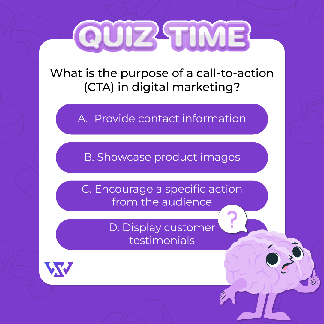 WebSevy's tweet image. 🤔 Let's have some fun with a quiz!
What does CTA do in digital marketing?
#DigitalMarketingQuiz #digitalmarketingtips #CTA #digitalmarketingexpert #digitalmarketingcompanies #onlinemarketing #brandmarketing #mondayquiz #mondayquiztime #websevy #Karnataka