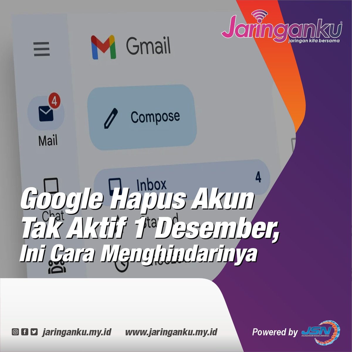 JaringankuMyId's tweet photo. Google Hapus Akun Tak Aktif 1 Desember, Ini Cara Menghindarinya.
selengkapnya di https://t.co/wh8eOCaNCZ
#jsn #jaringanku #jaringankitabersama #isp #internetfiber #internetmurah #beritateknologi #infoteknologi #sains #tekno #gadget #tips #artificialintelligence #google #gmail https://t.co/bdfDyFqaY4