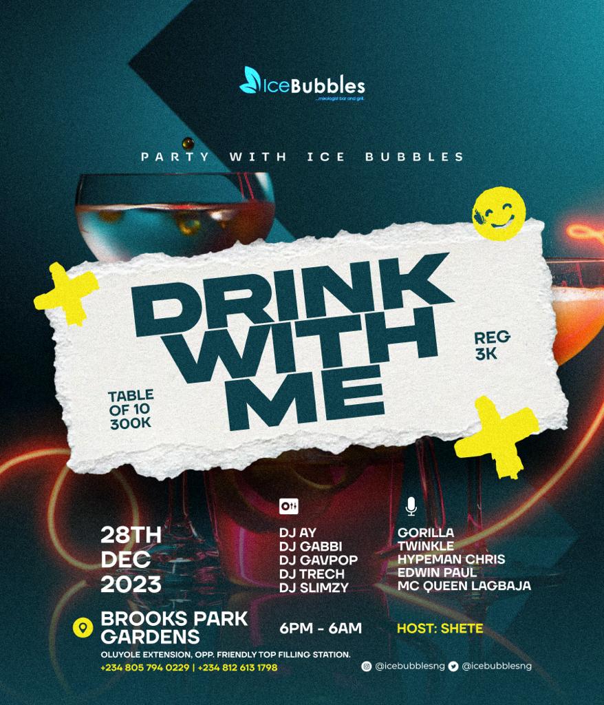 theprofkayode's tweet photo. Party with Ice bubbles
@icebubblesng

Tickets:

Regular: 3k
Table of 10: 300k (with many more soft life package)

Date: 28th Dec, 2023

Venue: Brooks Park Gardens, oluyole extension, opposite friendly top filling station.

Host: @Shetecomedian

#partywithicebubbles #drinkwithme https://t.co/O1Au6X29li