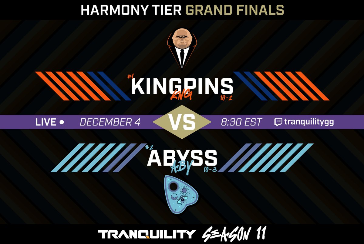 tranquilitygg's tweet photo. The last Harmony Tier match of the season; it's Kingpins vs Abyss in the Grand Finals to claim the first Season 11 title tonight! https://t.co/niSCiAOHdY