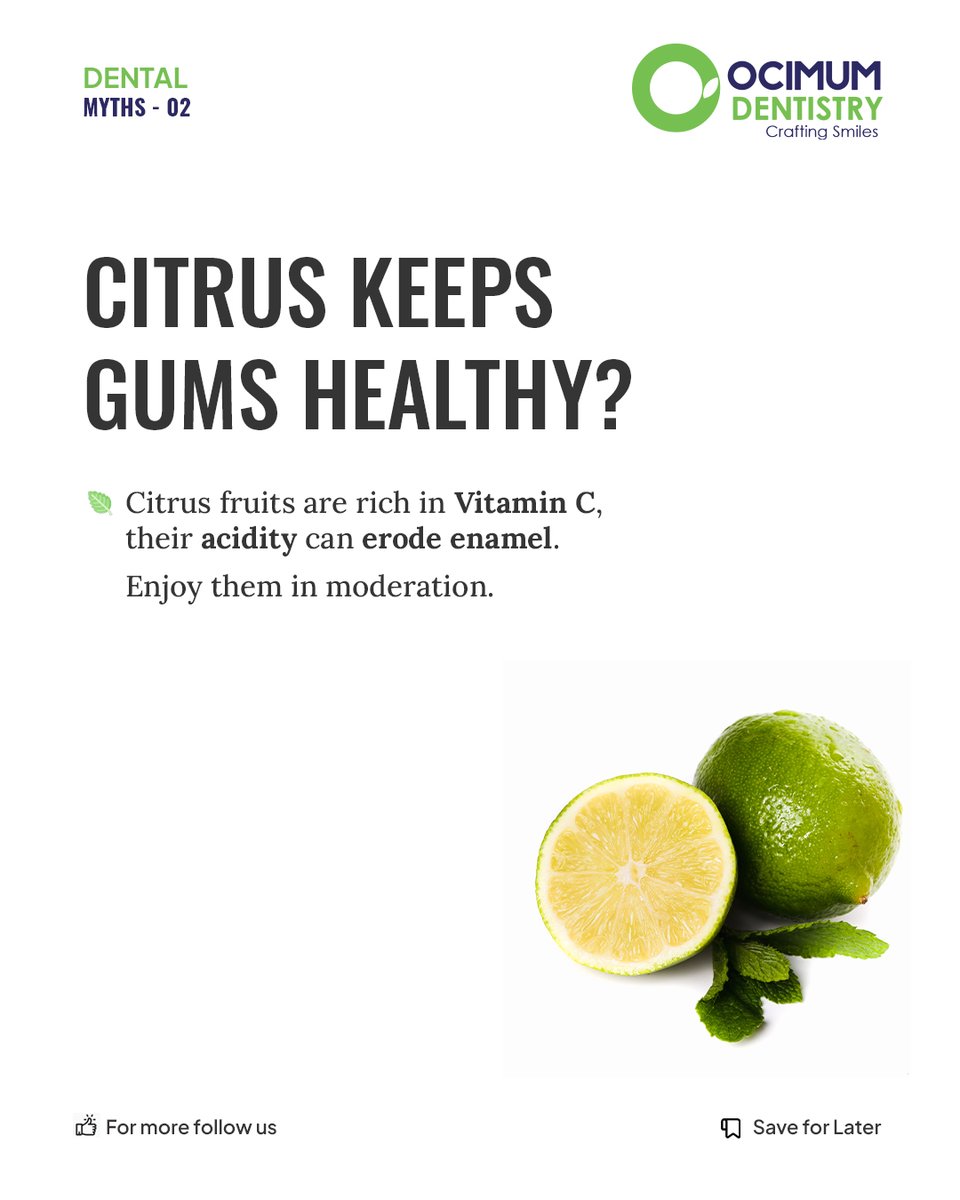 OcimumDentistry's tweet image. 🍊🦷 Citrus fruits contain acidity can nibble at enamel. Enjoy in moderation for that citrus zing without compromising your smile's sparkle! ✨

#DentalCare #OralWellness #EnamelProtection #DentalAwareness #Ocimum #Ocimumdental #ocimumdentistry #dentalmyths #ocimumdentistrymyths