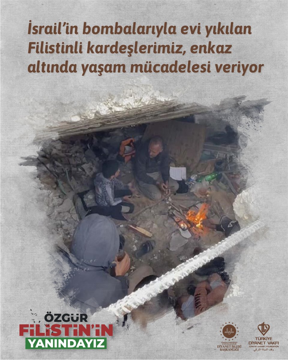 DiyanetVakfi's tweet photo. İsrail’in bombalarıyla evi yıkılan Filistinli kardeşlerimiz, enkaz altında yaşam mücadelesi veriyor

#ÖzgürFilistininYanındayız https://t.co/f9UZrMwucu
