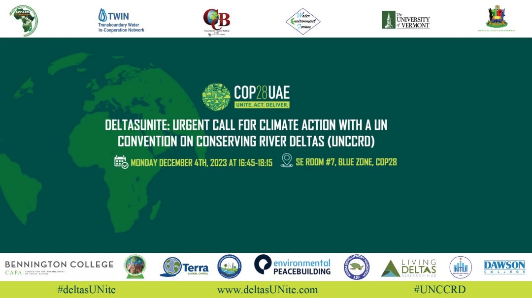 ccb_boulder's tweet photo. Today at #COP28 together with ACCARD and participating partners, the UNCCRD will be announced today at 16:45 (Dubai). Finally, the plight of the #deltas will have a united voice! Join us today B6, Building 85, Side Event Room #7. https://t.co/Wjr9U5QmUq