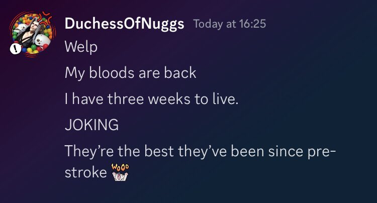 Should I make jokes like this in a chat full of highly anxious people? No. Will I stop? Also no.