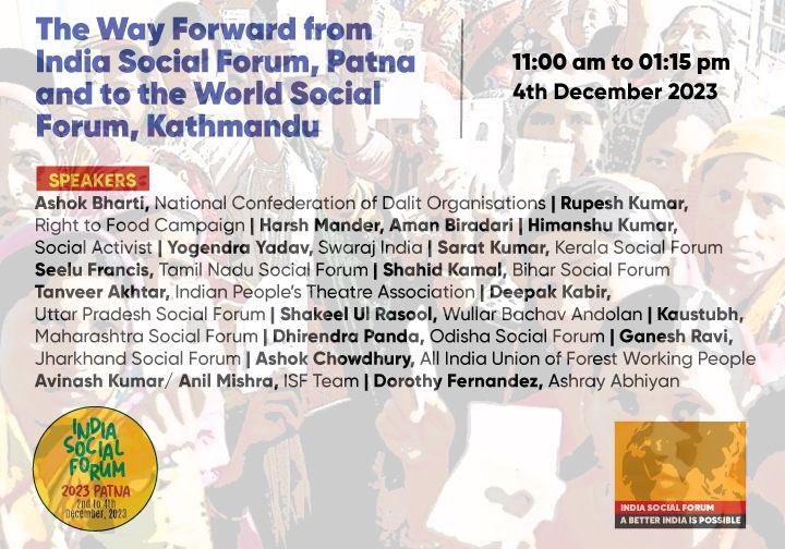 _ISF_2023's tweet photo. Beginning now the final plenary session on the way forward from India Social Forum, Patna and to the World Social Forum, Kathmandu 

#anotherworldispossible
#wsf
#isf2023
#patna #bihar #india https://t.co/lasxTJqySy